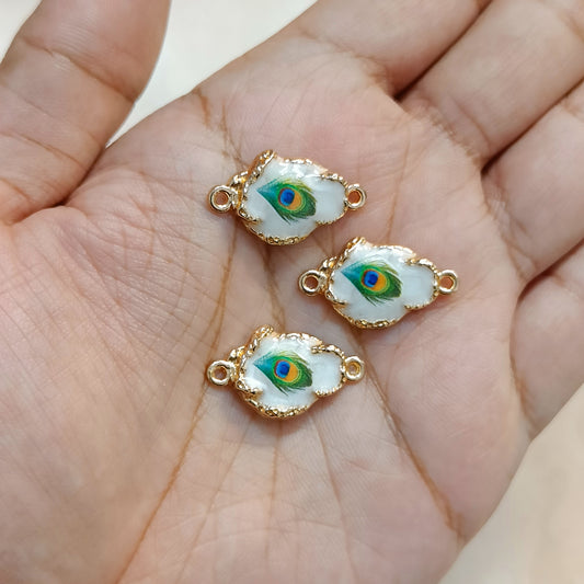 Luxury Hand-Painted Krishna Peacock Feather Connector Charms