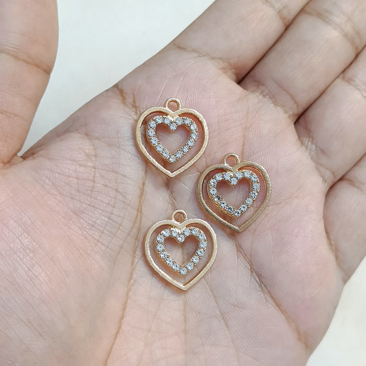 Studded Golden Heart in Heart Metal Charms