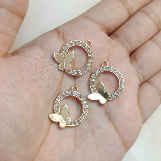 Studded Big Ring with Cute Butterfly Metal Charms