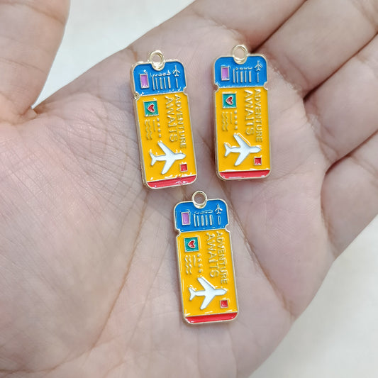 Yellow Airplane Boarding Pass Travel Metal Charms
