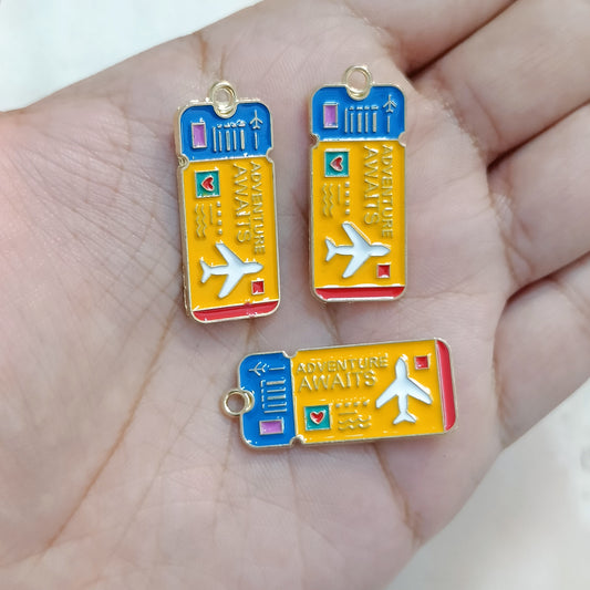 Yellow Airplane Boarding Pass Travel Metal Charms