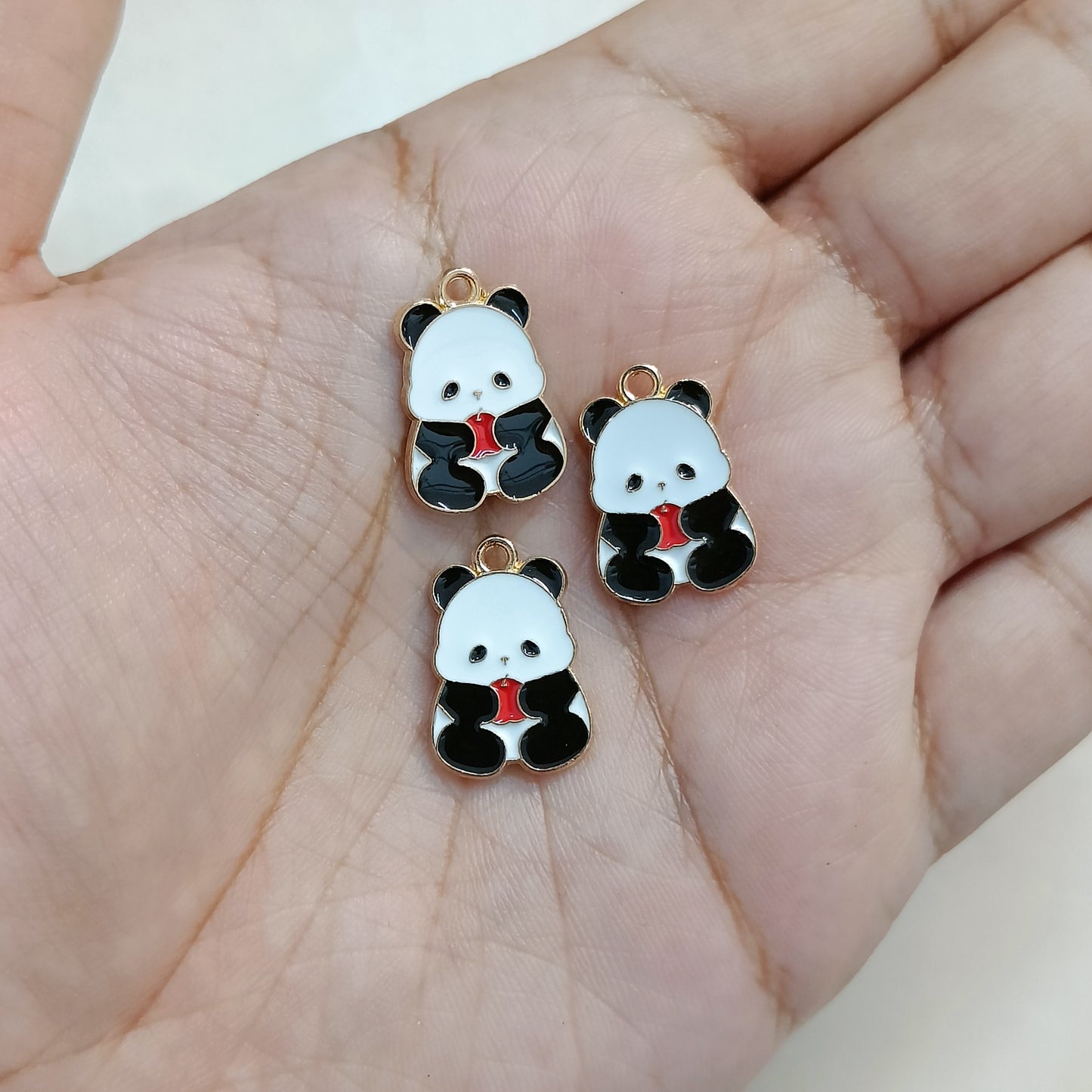 Cute Mini Panda Eating Apple Metal Charms