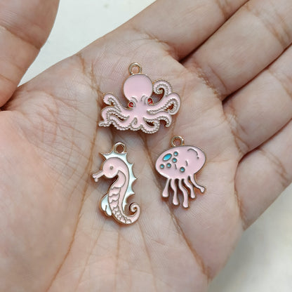 Cute Pink Sea Creatures Metal Charms