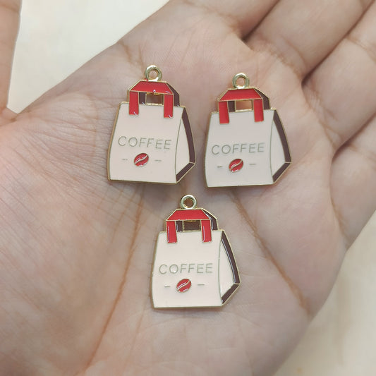 Pink Coffee Takeaway Bag Metal Charms