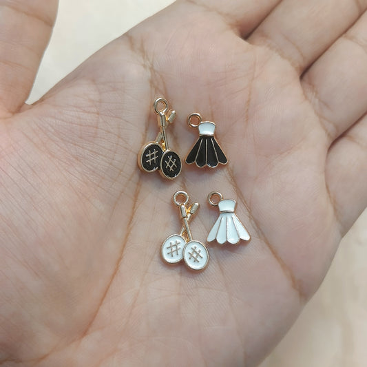 Mini Badminton Racket & Shuttlecock Pair Metal Charms
