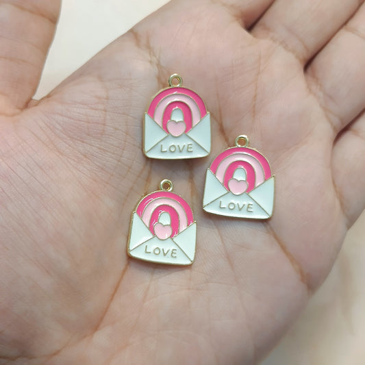 Cute Pink Mini Love Letter Metal Charms