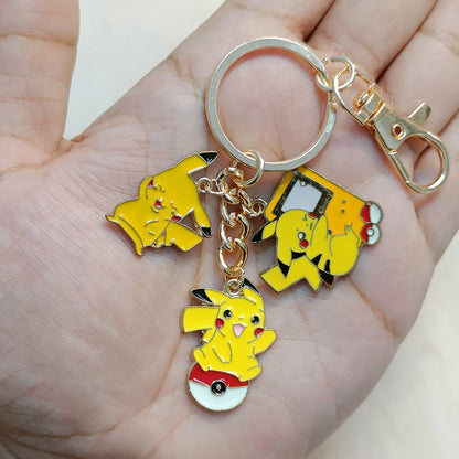 Cute Pikachu Pokemon Three Charm Combo Bag Charm Keychain
