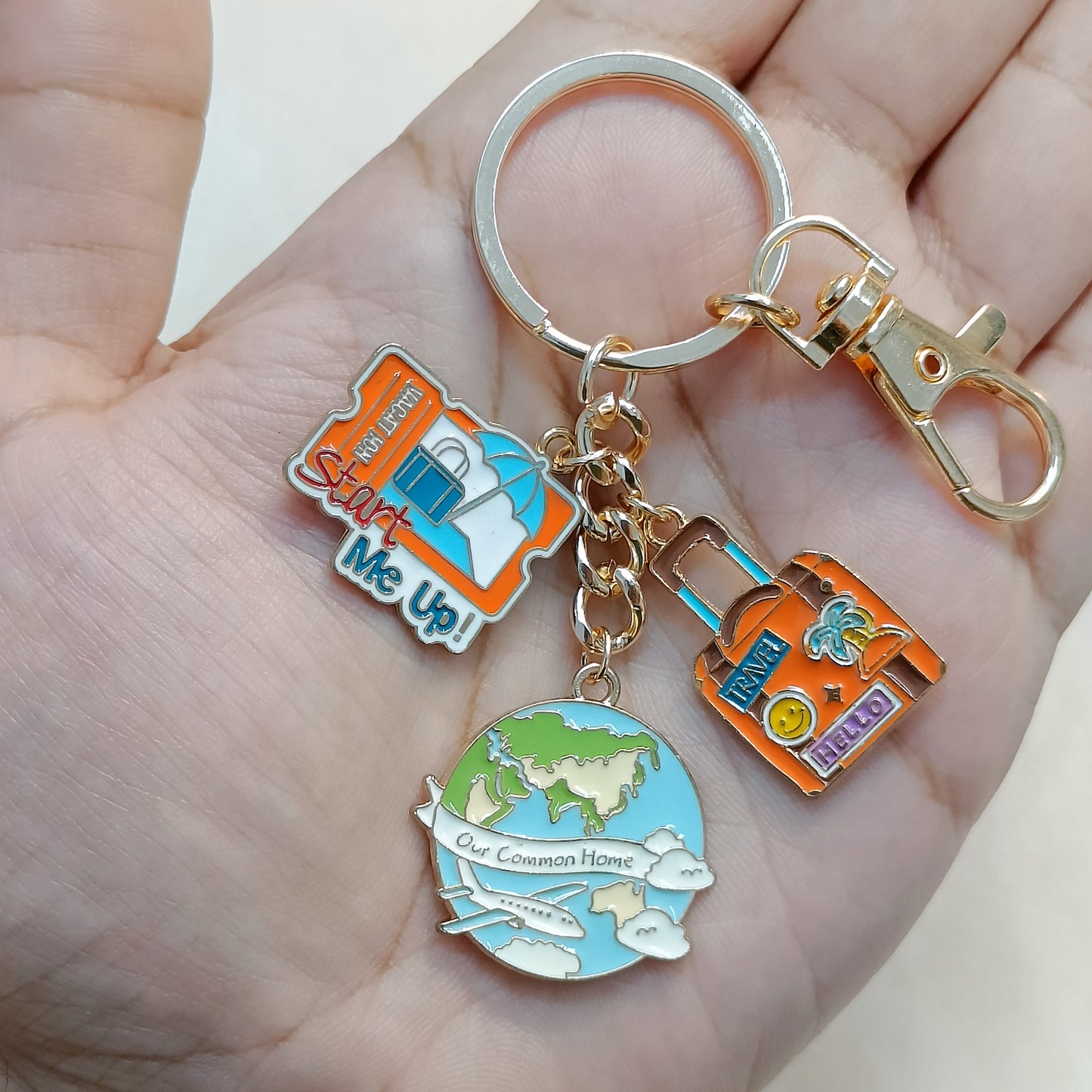Travel Globe, Suitcase & Boarding Pass Travel Theme Bag Charm Keychain