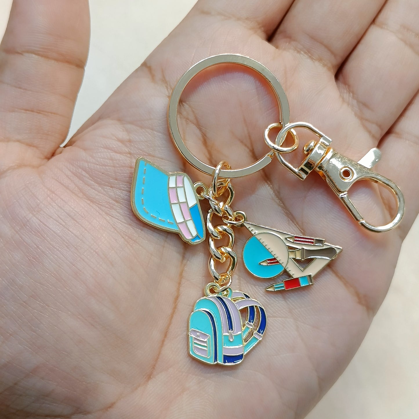 Cap, Backpack, Geometry Set School & Education Theme Bag Charm Keychain