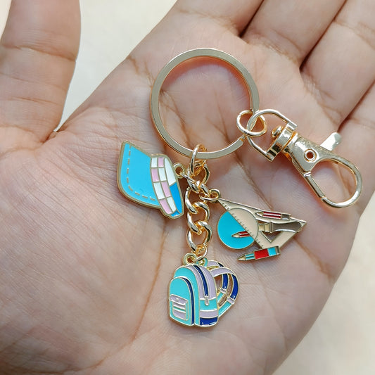 Cap, Backpack, Geometry Set School & Education Theme Bag Charm Keychain