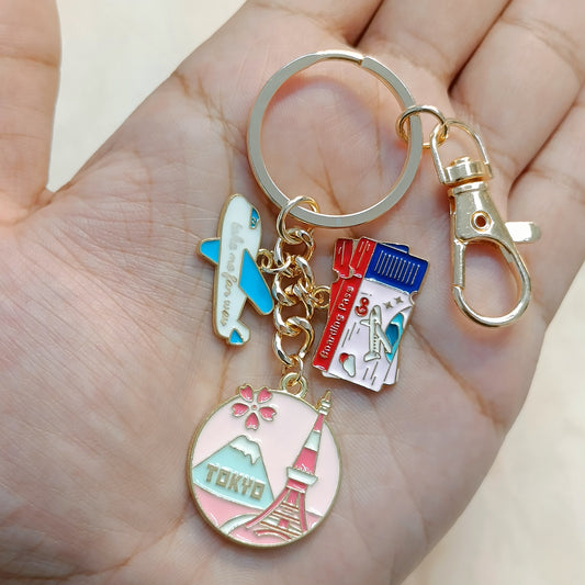 Tokyo Tourist Coin, Airplane & Boarding Pass Travel Theme Bag Charm Keychain
