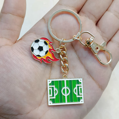 Football Pitch & Fiery Football Kick Charms Sports Theme Bag Charm Keychain