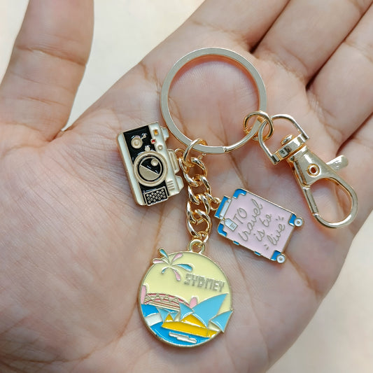 Sydney Tourist Coin, Camera & Suitcase Travel Theme Bag Charm Keychain