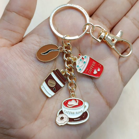 Coffee Theme Four Charms Combo Bag Charm Keychain