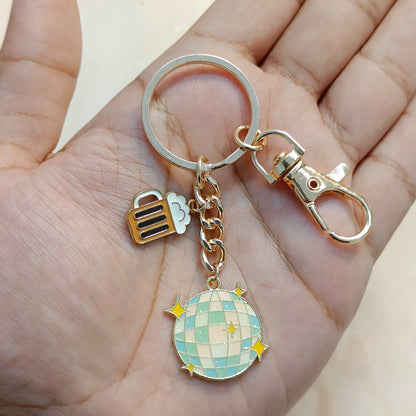 Beer Mug & Disco Ball Party Theme Bag Charm Keychain