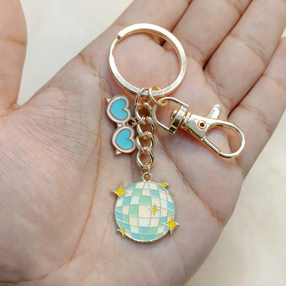 Classy Heart Glasses & Disco Ball Party Theme Bag Charm Keychain