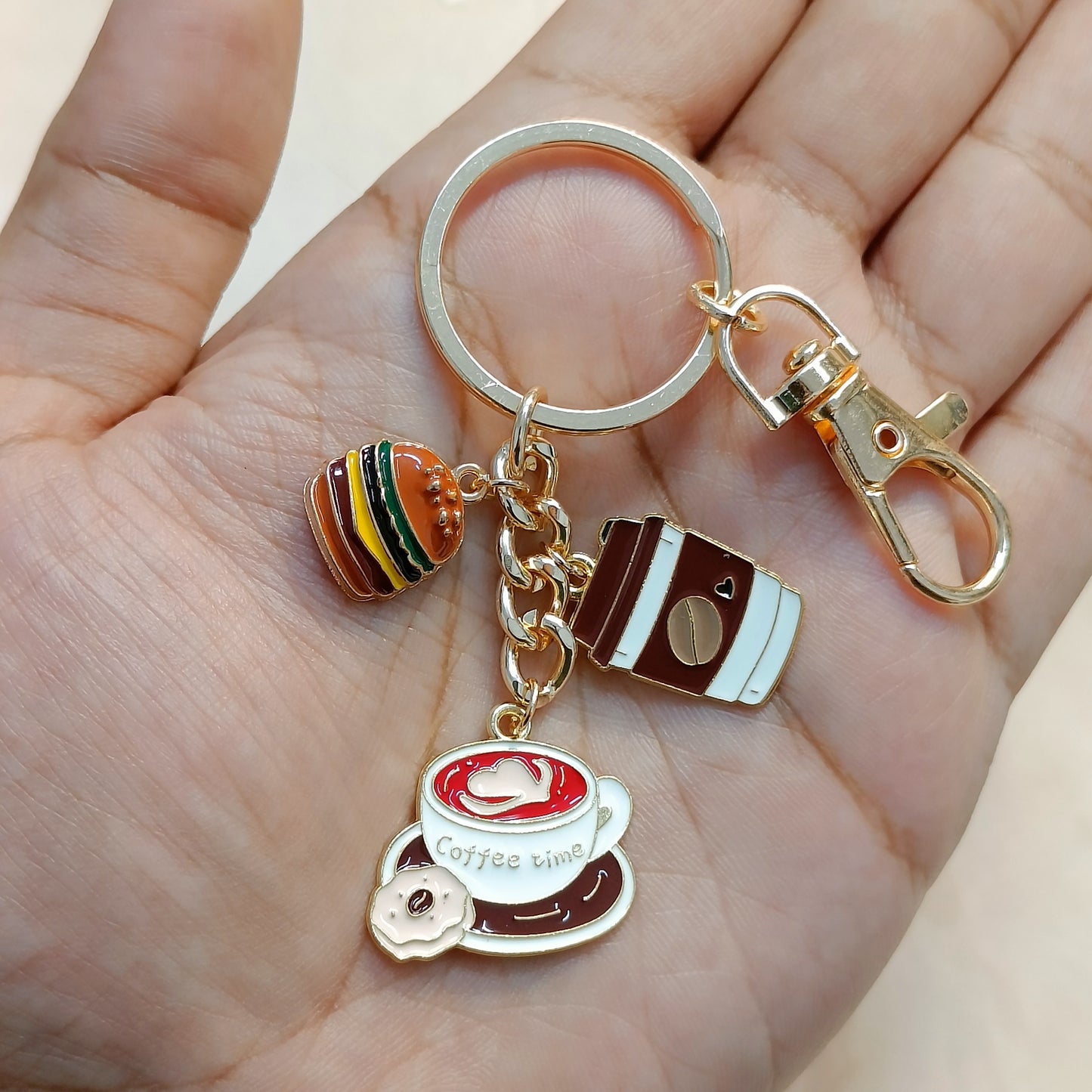 Yummy Burger, Coffee Sipper & Donut Coffee Theme Bag Charm Keychain