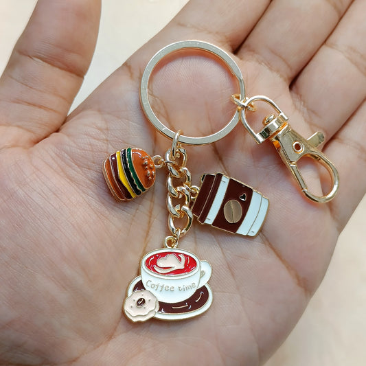Yummy Burger, Coffee Sipper & Donut Coffee Theme Bag Charm Keychain