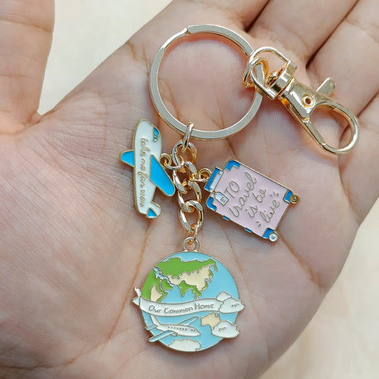 Travel Globe, Suitcase & Airplane Travel Theme Bag Charm Keychain