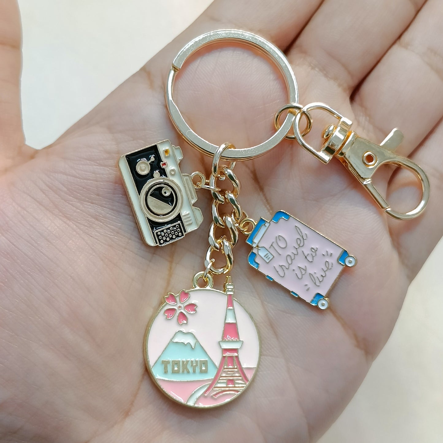 Tokyo Tourist Coin, Camera & Suitcase Travel Theme Bag Charm Keychain