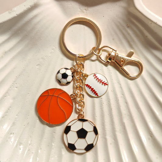Football, Baseball, Basketball Four Charms Combo Sports Theme Bag Charm Keychain