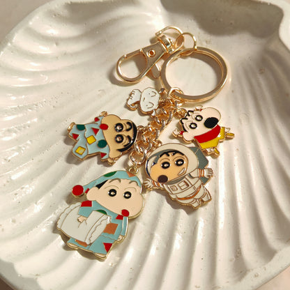 Shinchan & Shiro Five Charms Combo Long Bag Charm Keychain