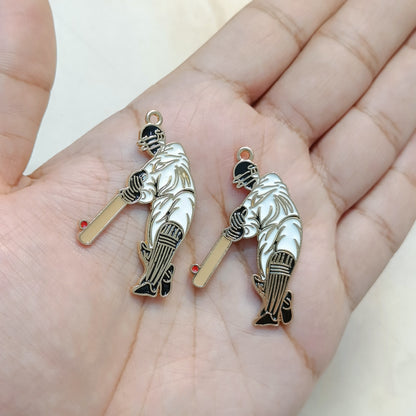 Cricket Batsman & Stumps Sports Theme Metal Charms