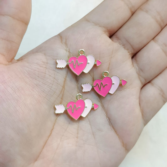 Pink Couple Cupid Heartbeat Metal Charms