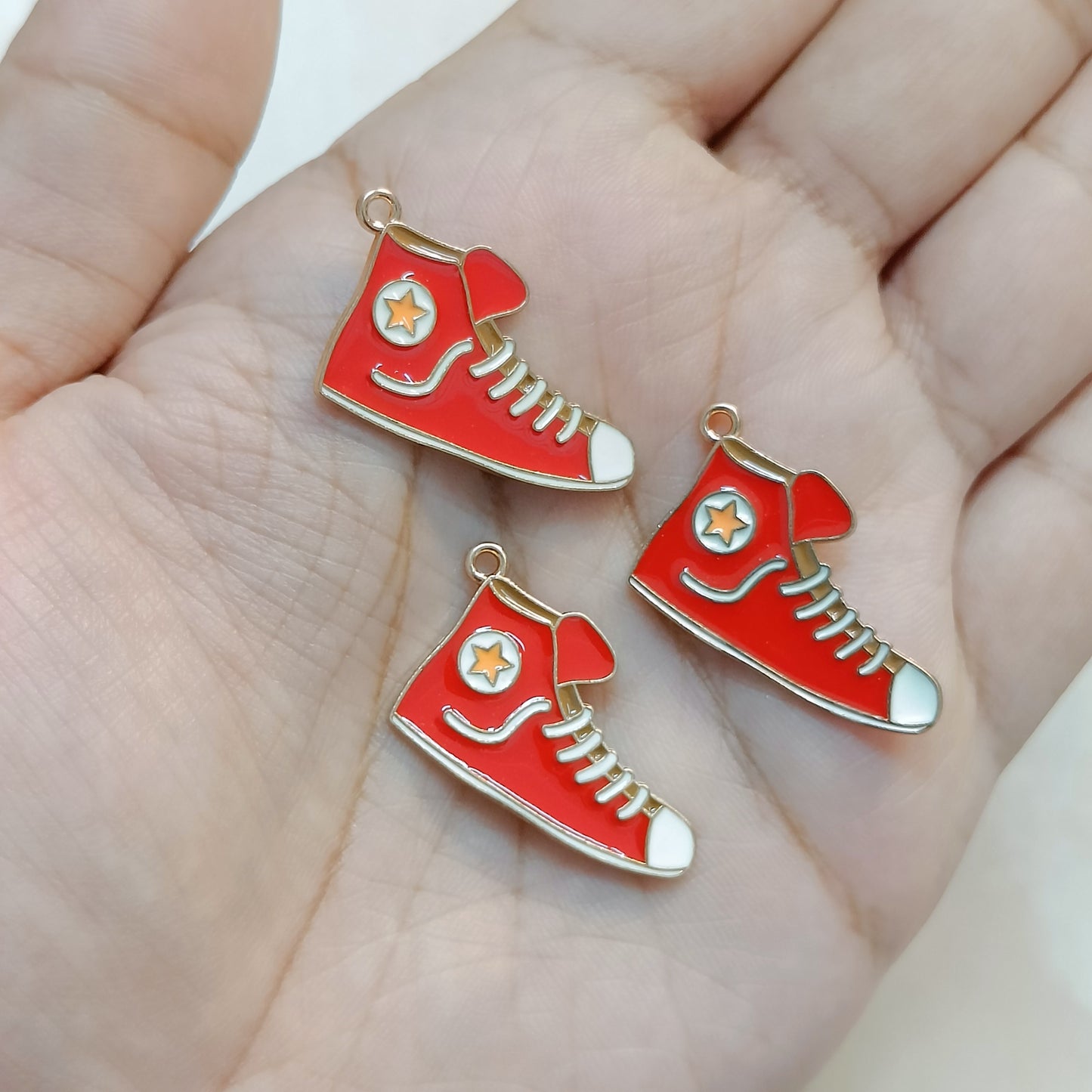 Red Converse Canvas Sneakers Metal Charms