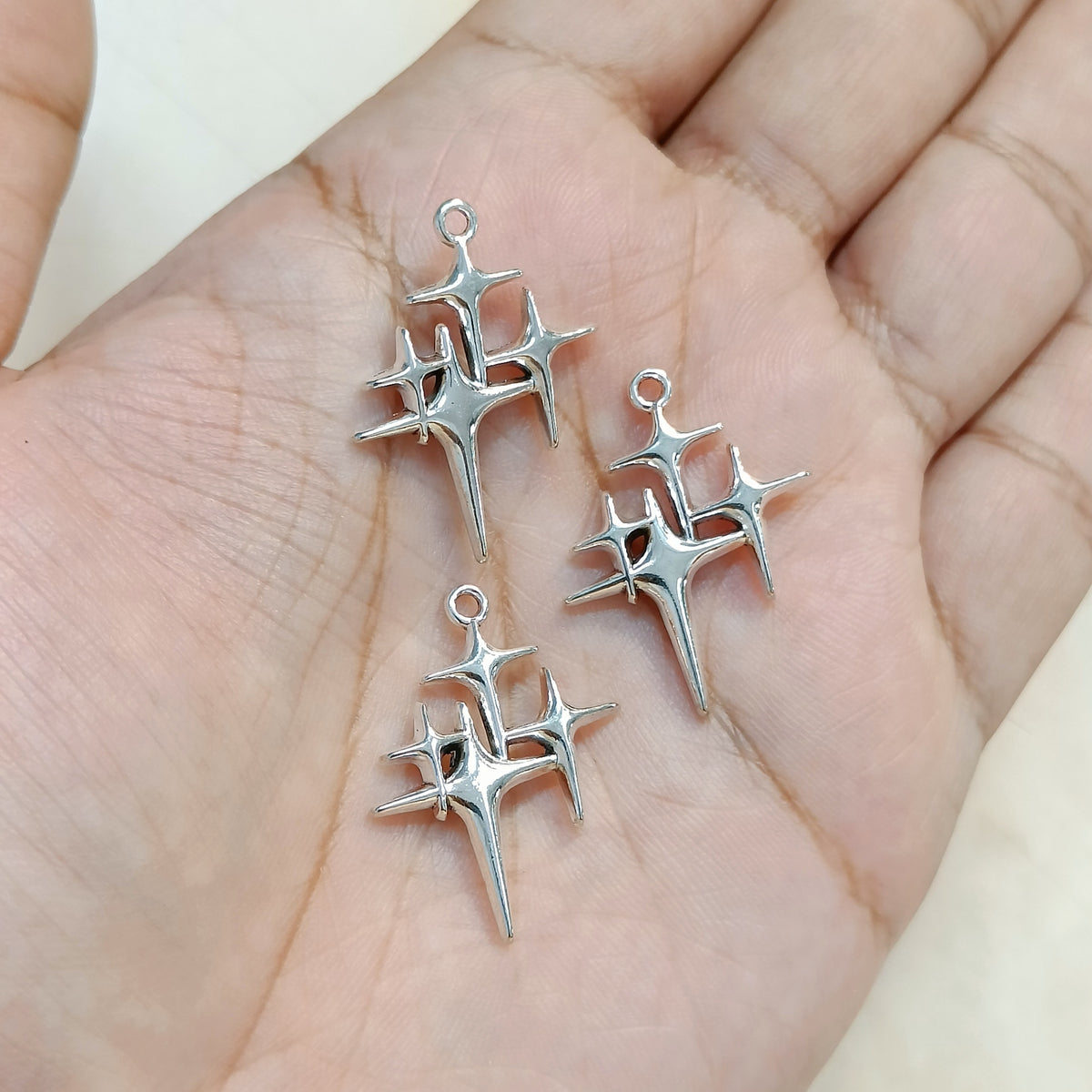 Oxo-Silver Triple Star Cluster Metal Charms