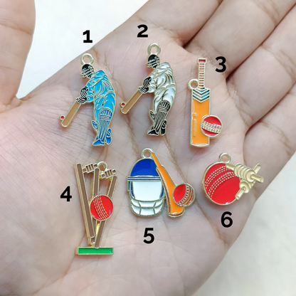Cricket Sports Theme Metal Charms