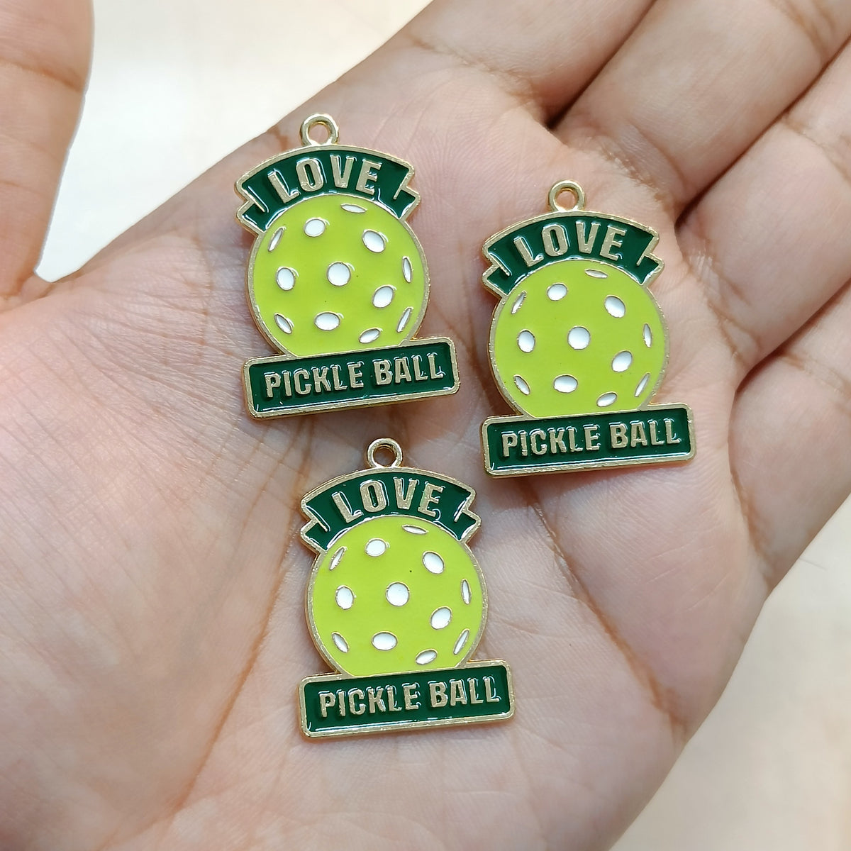 Love Pickleball Emblem Sports Theme Metal Charms