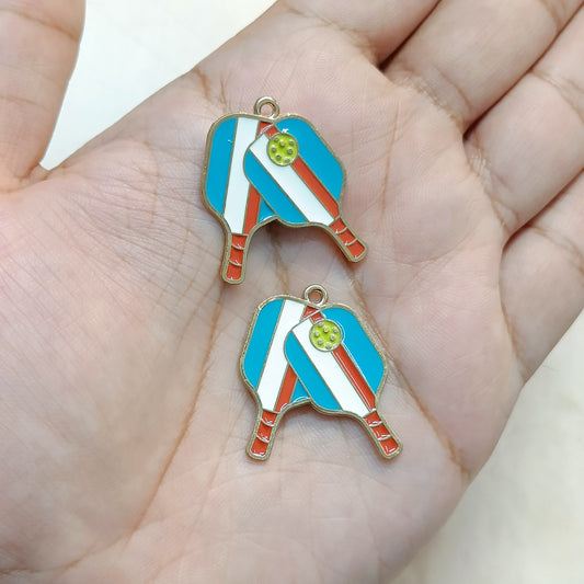 Double Pickleball Rackets Sports Theme Metal Charms
