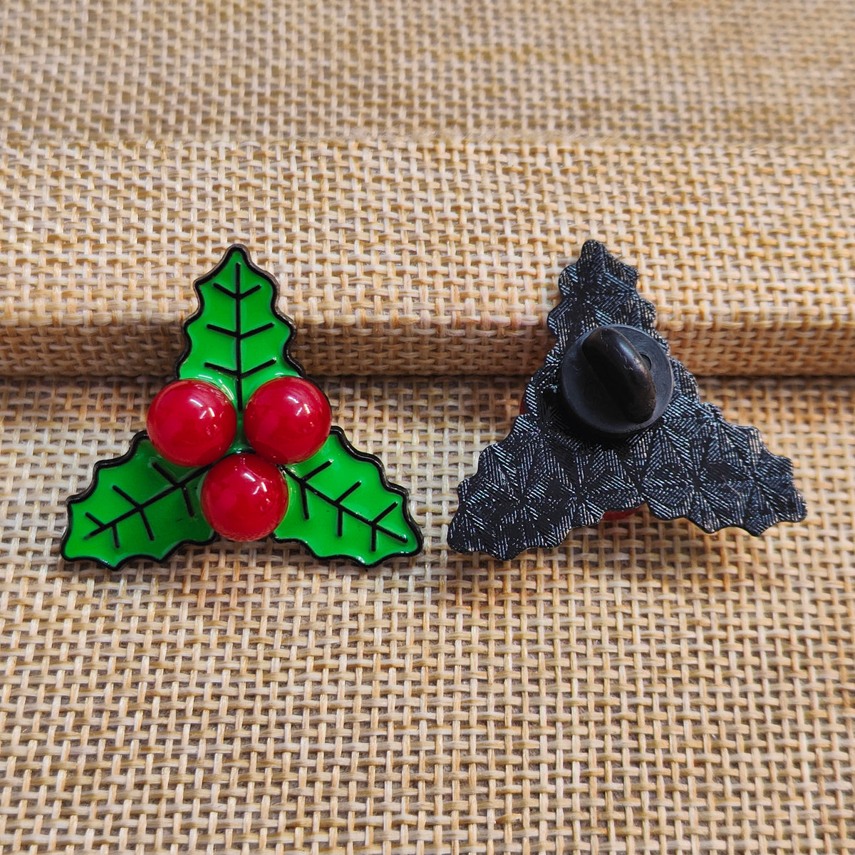Holly Leaves & Berries Christmas Theme Enamel Pin