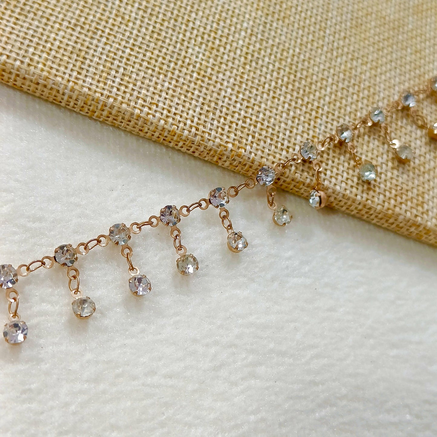 Powder-Gold Crystal Drop Chain
