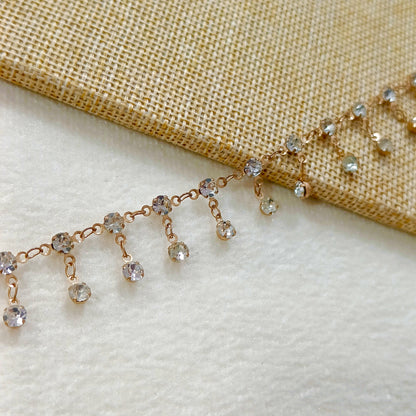 Powder-Gold Crystal Drop Chain