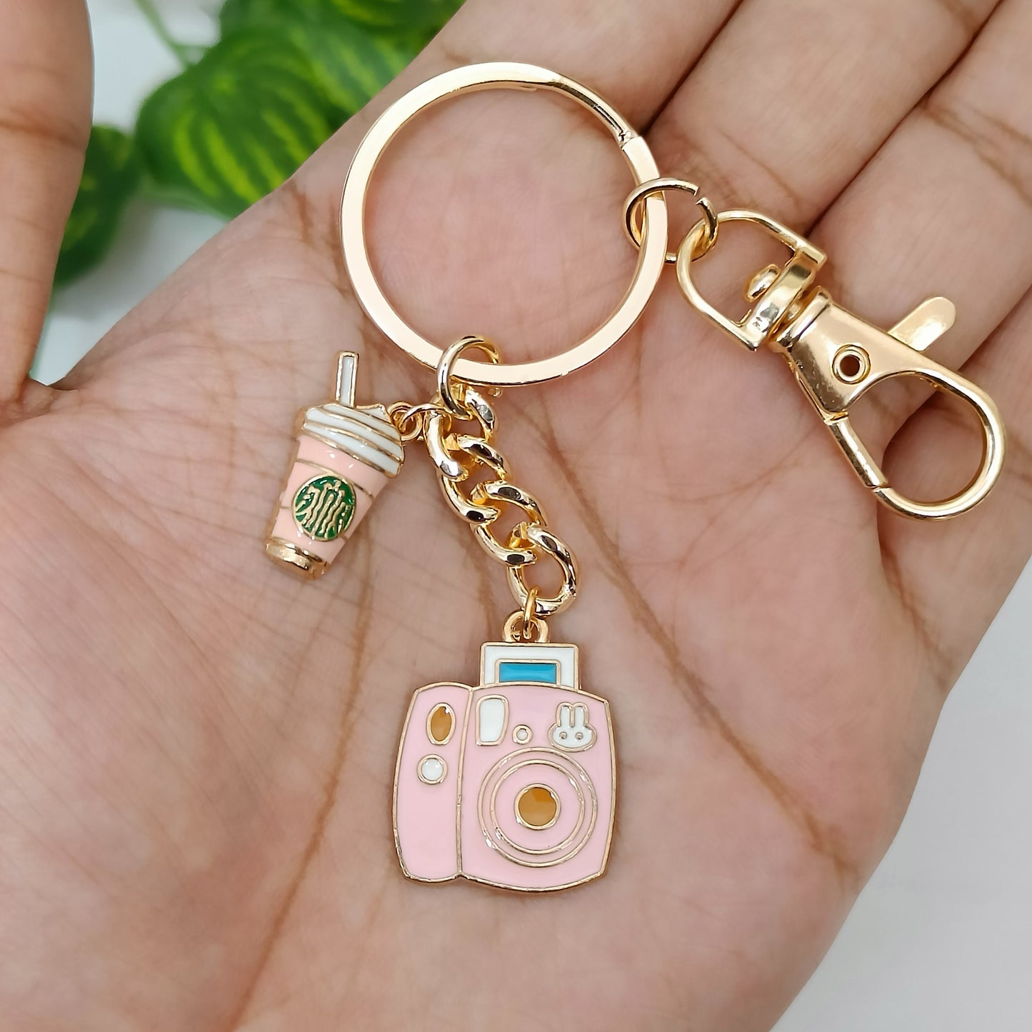 Pink Starbucks Smoothie & Instax Camera Bag Charm Keychain