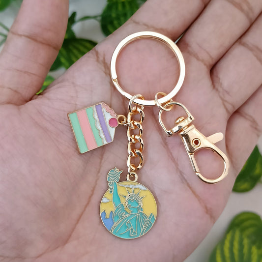 New York & Cake Slice Travel Bag Charm Keychain