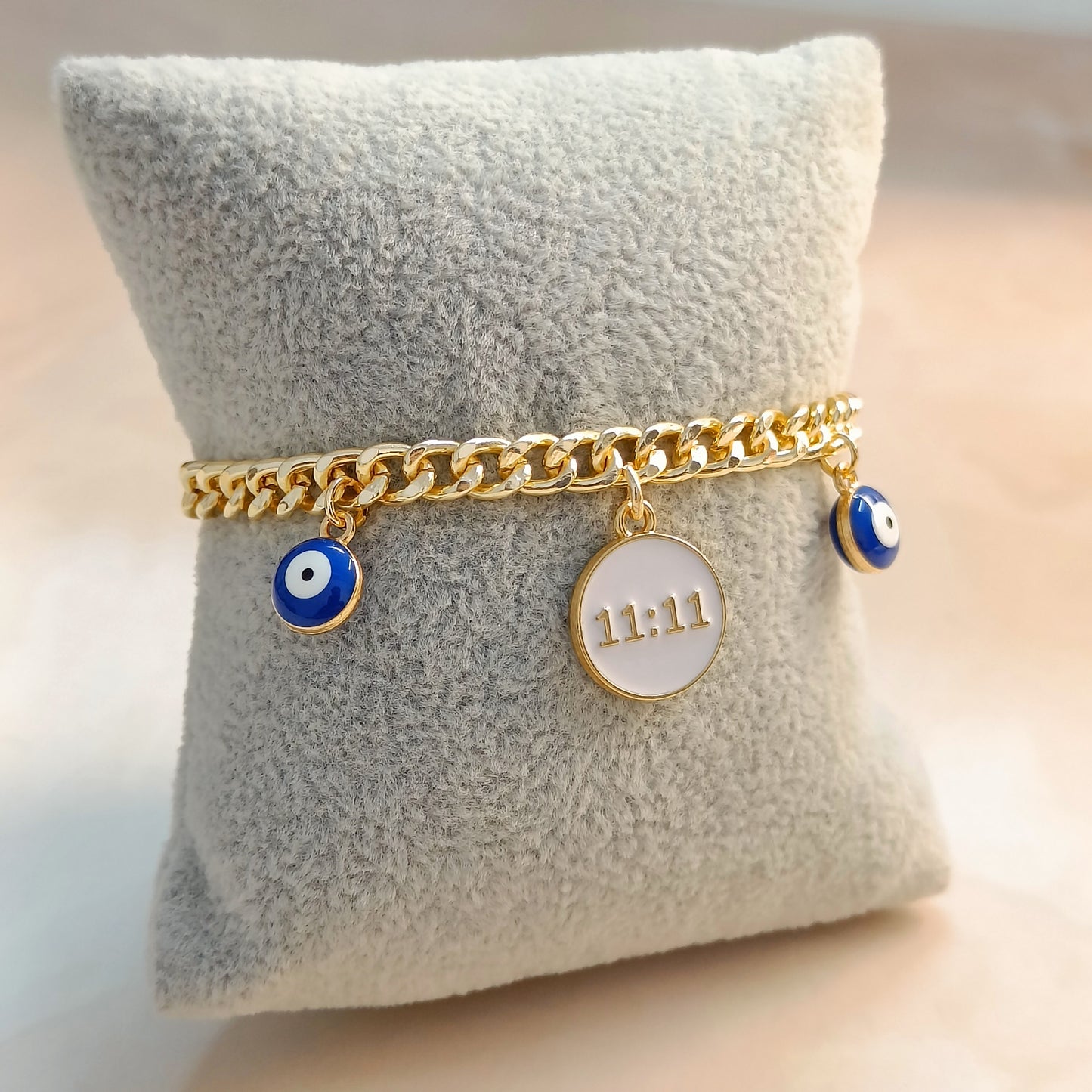 Manifest 11:11 Coin & Mini Evil Eye Curb Chain Bracelet for Women & Kids