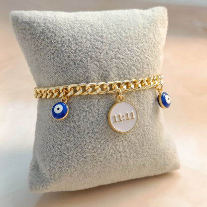 Manifest 11:11 Coin & Mini Evil Eye Curb Chain Bracelet for Women & Kids