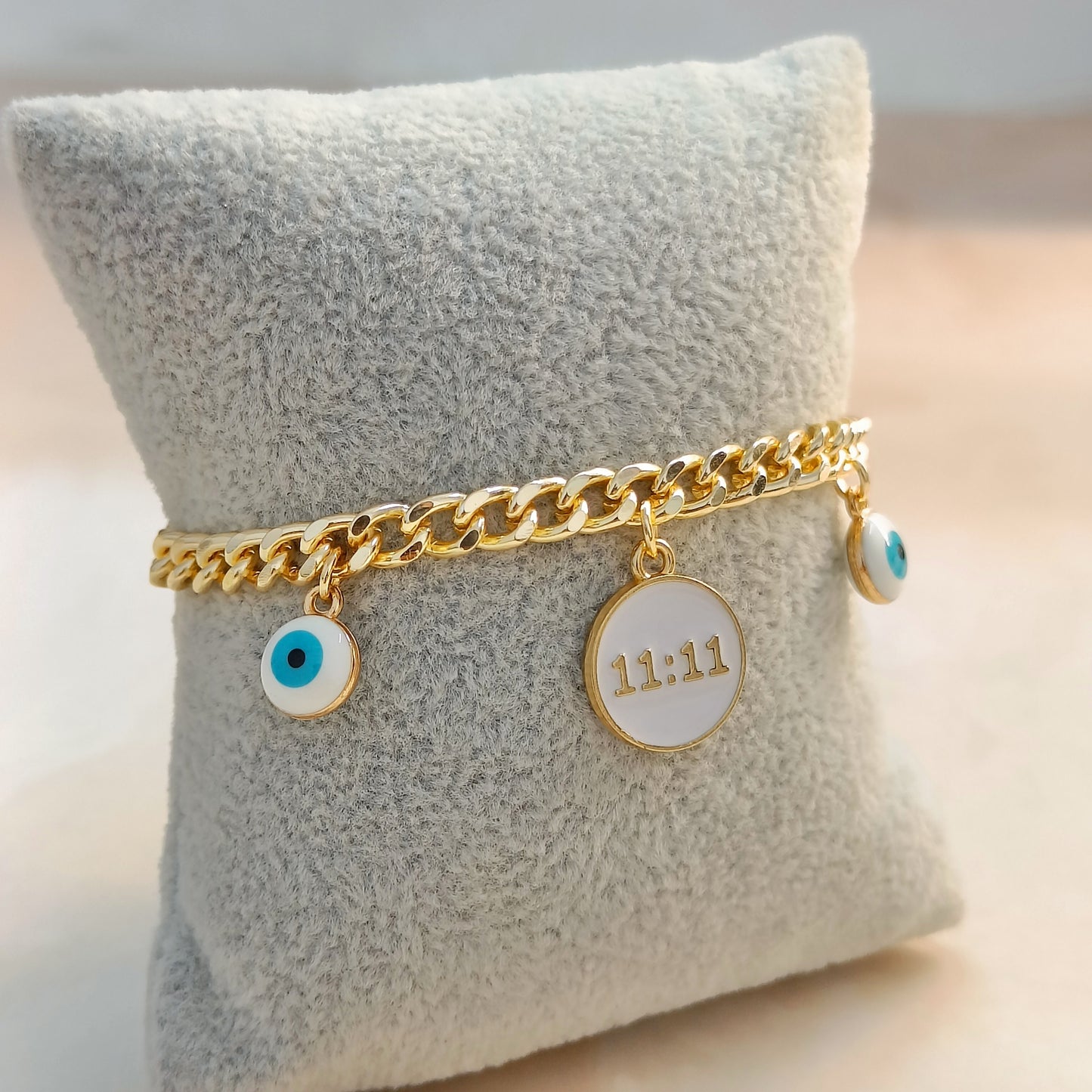 Manifest 11:11 Coin & Mini Evil Eye Curb Chain Bracelet for Women & Kids
