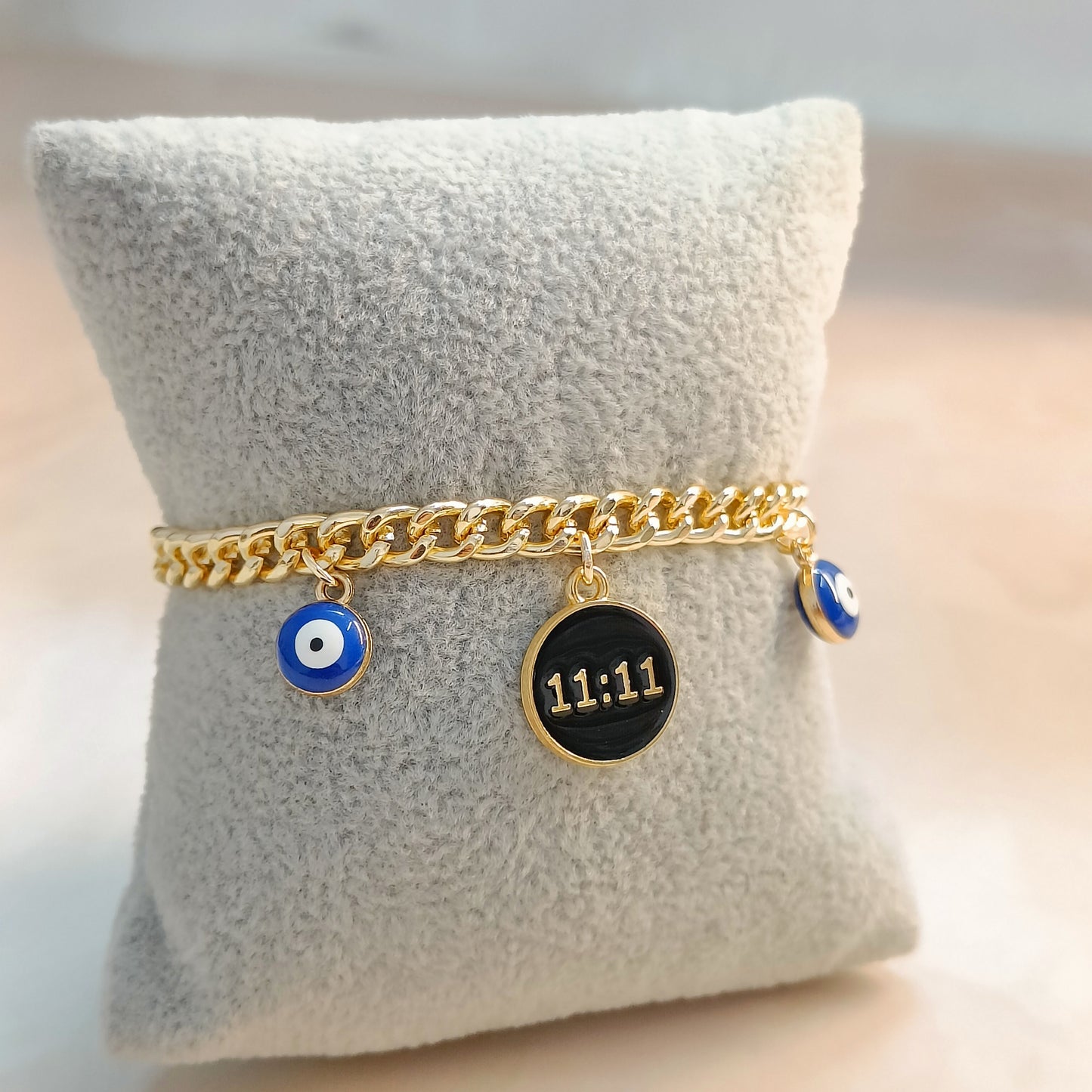 Manifest 11:11 Coin & Mini Evil Eye Curb Chain Bracelet for Women & Kids
