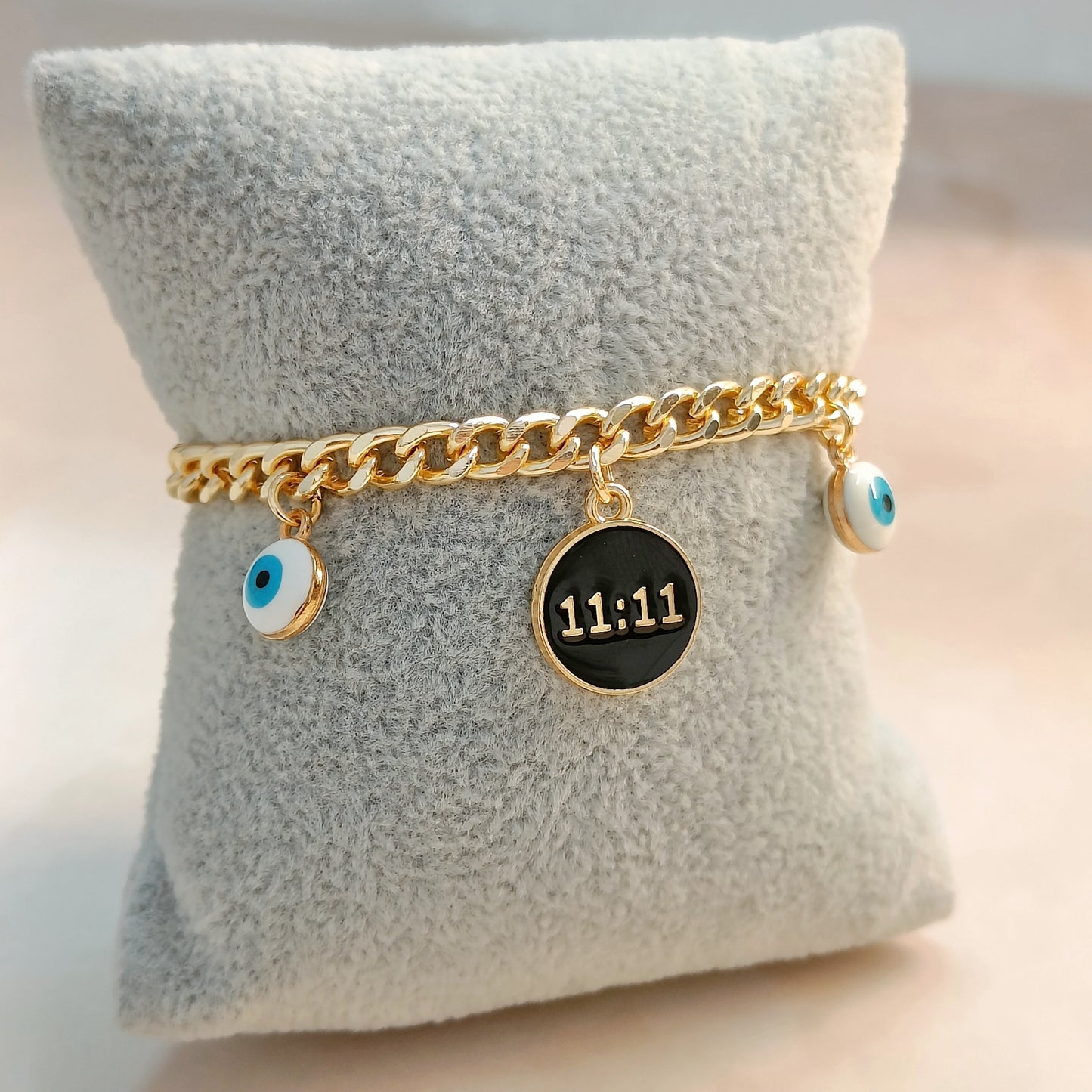 Manifest 11:11 Coin & Mini Evil Eye Curb Chain Bracelet for Women & Kids