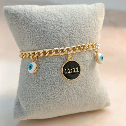Manifest 11:11 Coin & Mini Evil Eye Curb Chain Bracelet for Women & Kids