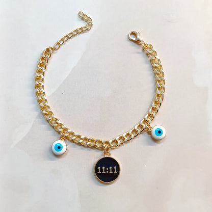Manifest 11:11 Coin & Mini Evil Eye Curb Chain Bracelet for Women & Kids