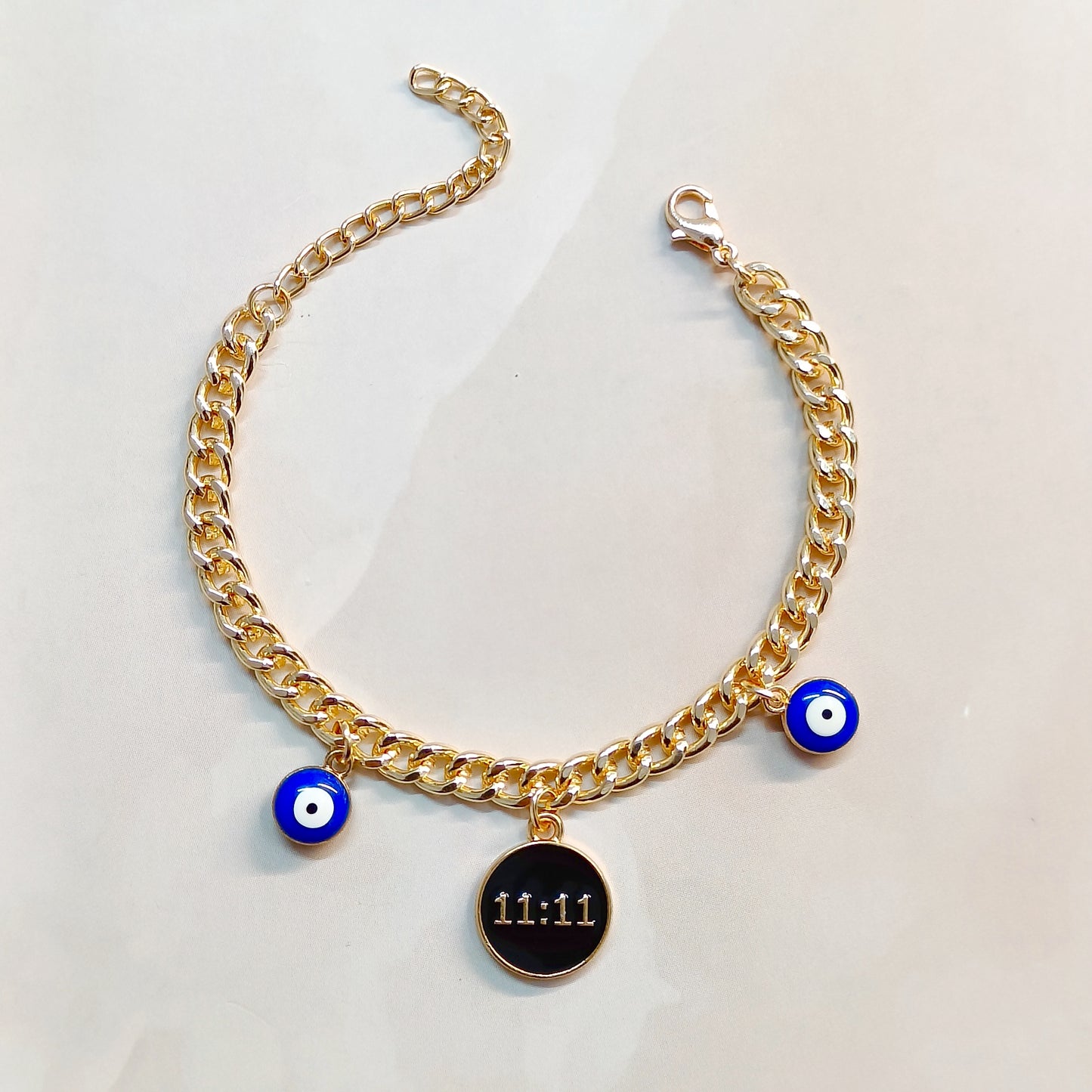 Manifest 11:11 Coin & Mini Evil Eye Curb Chain Bracelet for Women & Kids