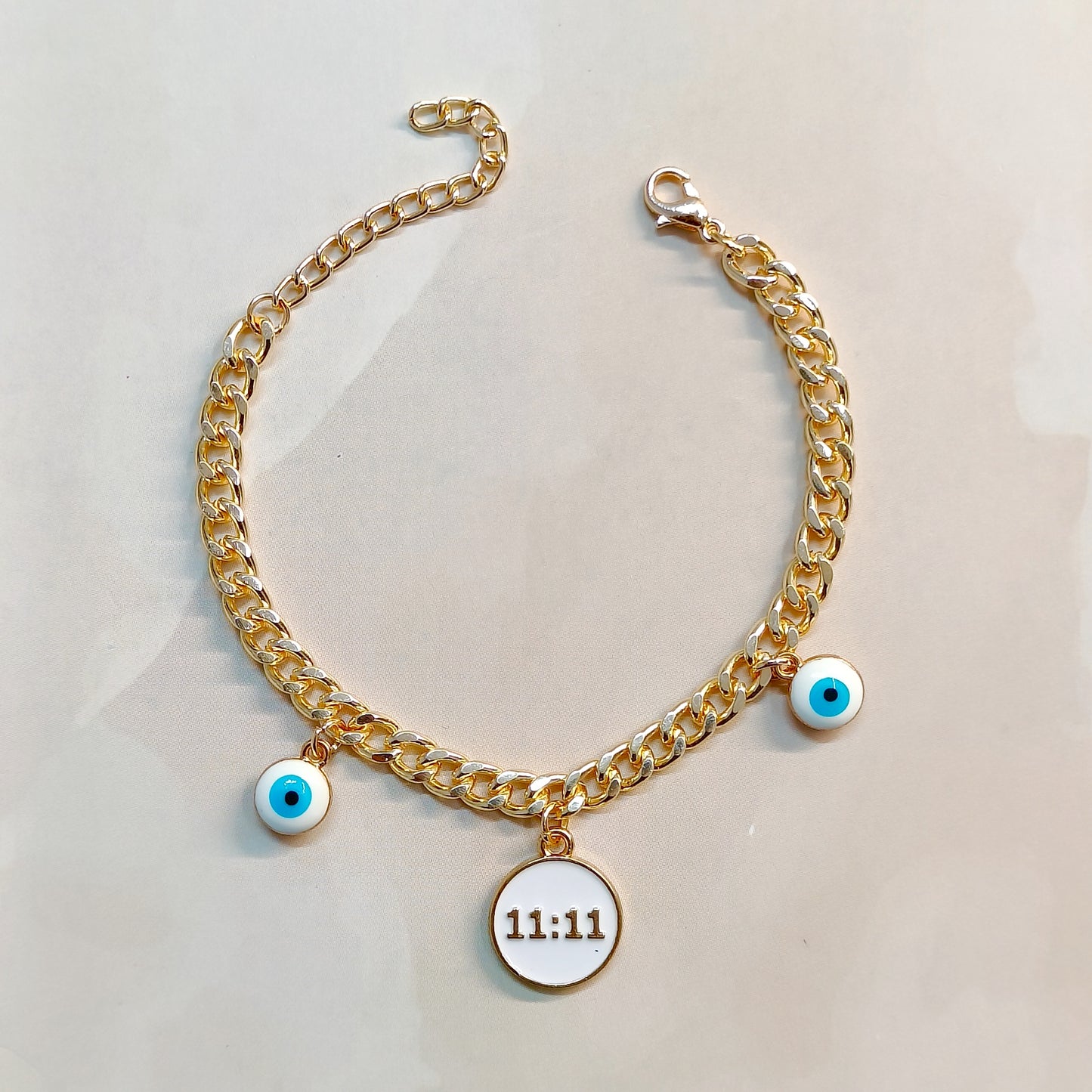 Manifest 11:11 Coin & Mini Evil Eye Curb Chain Bracelet for Women & Kids