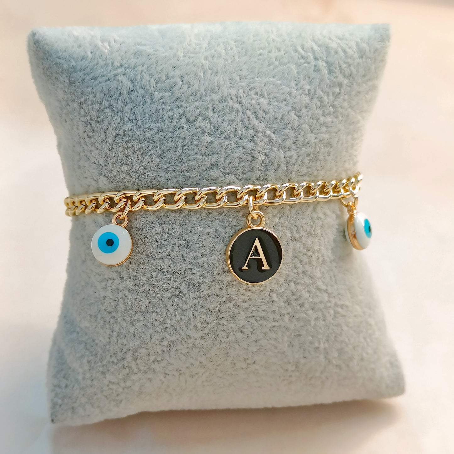 Personalized Initial Coin & Mini Evil Eye Bracelet for Women & Kids