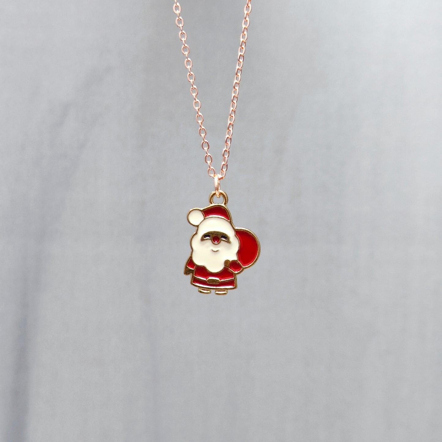 Cute Mini Santa Claus Rose Golden Christmas Charm Necklace