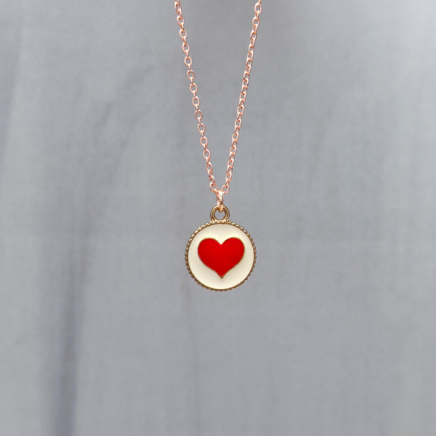 Red Heart Coin Rose Golden Christmas Pendant Set (Necklace & Earrings)